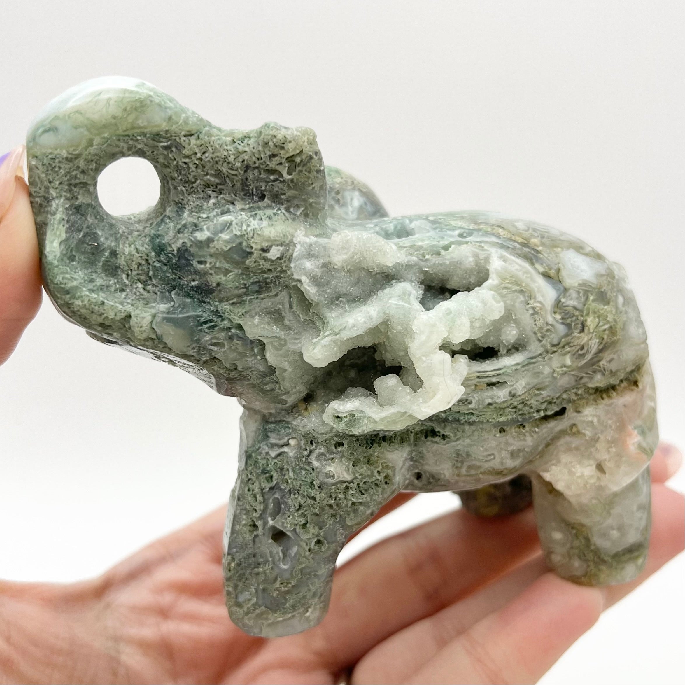 4 Inch Moss Agate Elephant I134