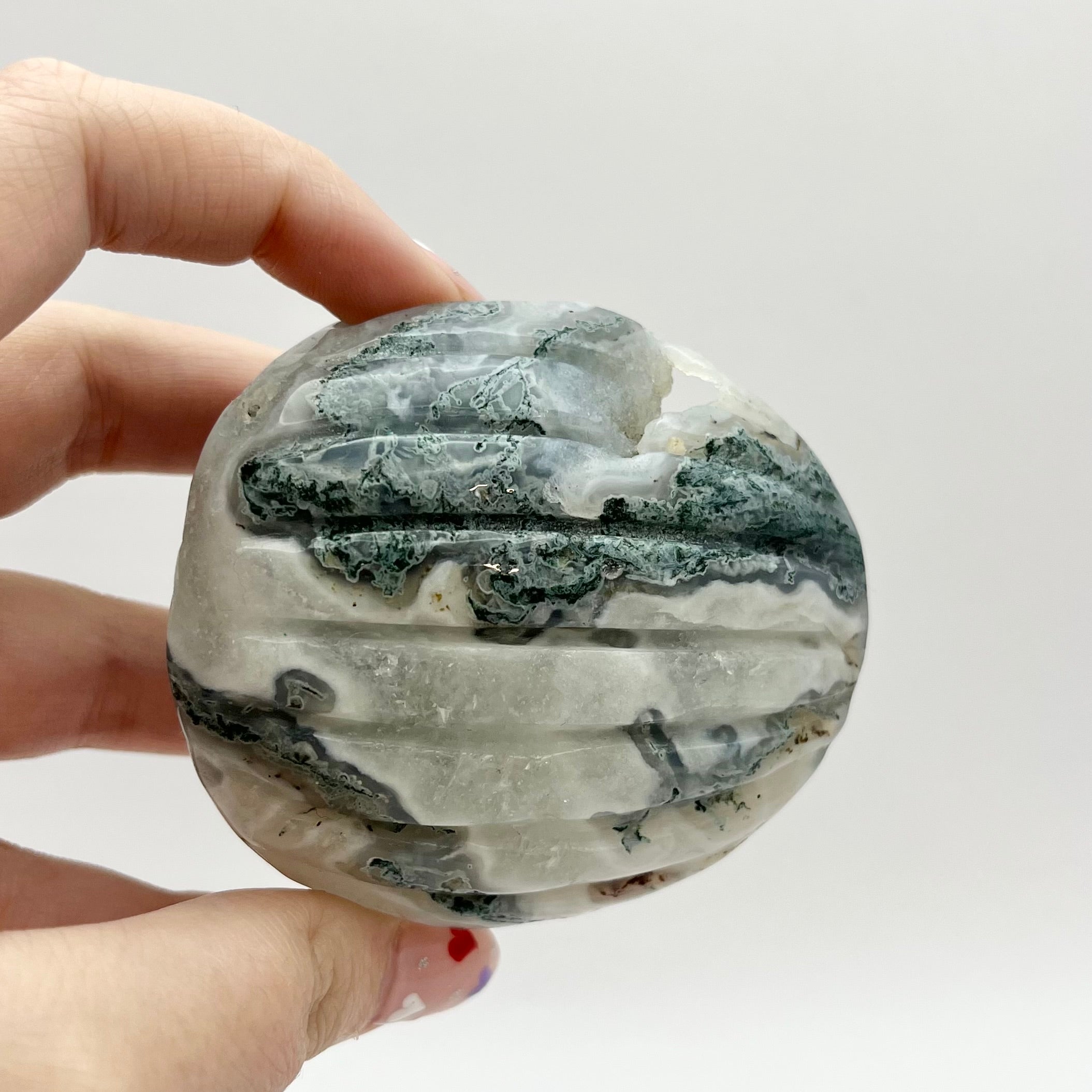 2.75 Inch Moss Agate Clam Shell A115