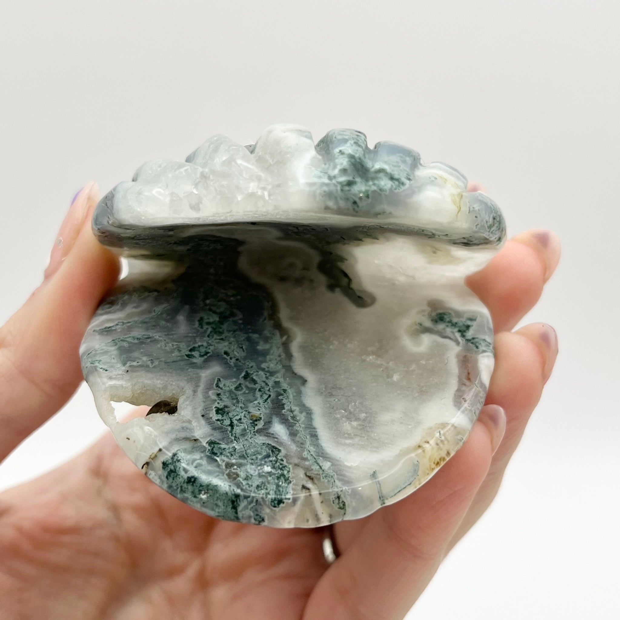 2.75 Inch Moss Agate Clam Shell A115
