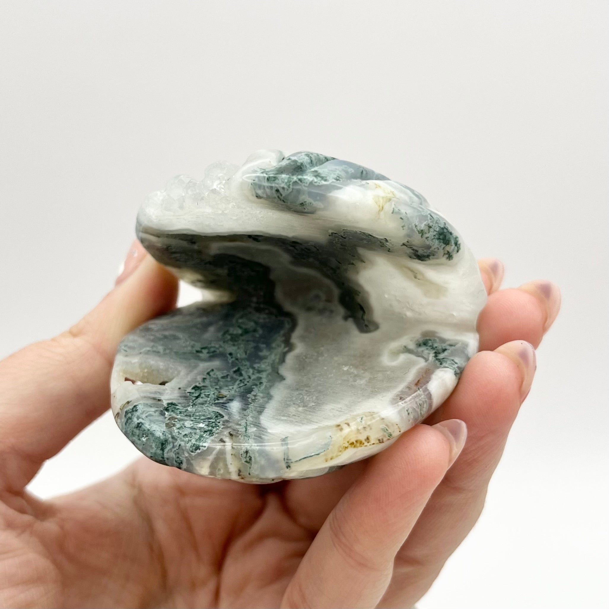 2.75 Inch Moss Agate Clam Shell A115