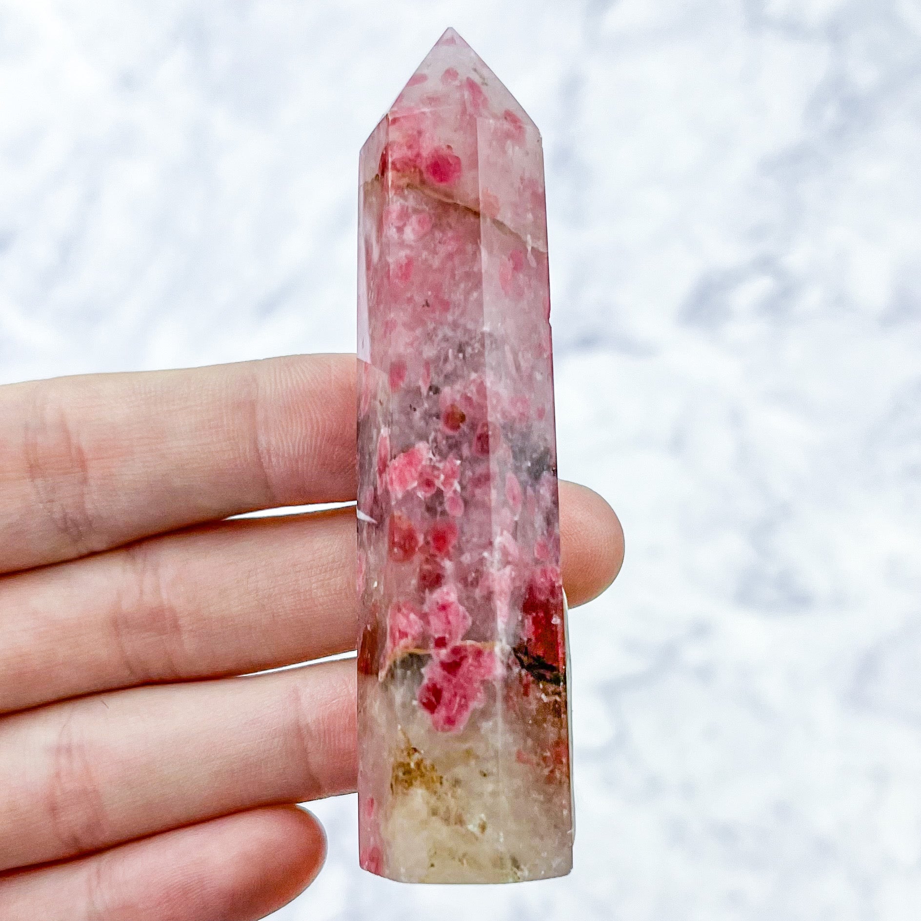 3.25 Inch Icy Rhodonite Tower C15