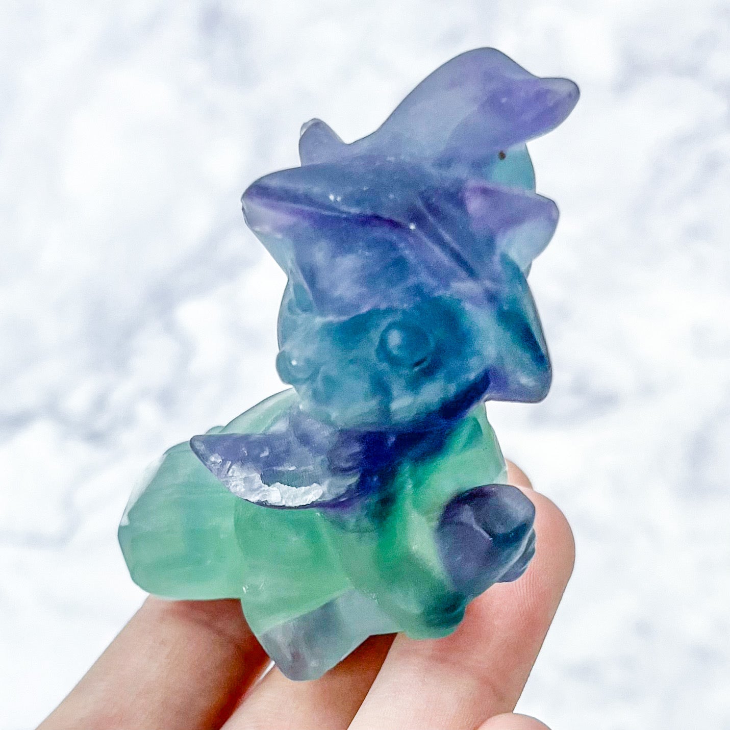 2.25 Inch Rainbow Fluorite Cat on Broom Carving P32