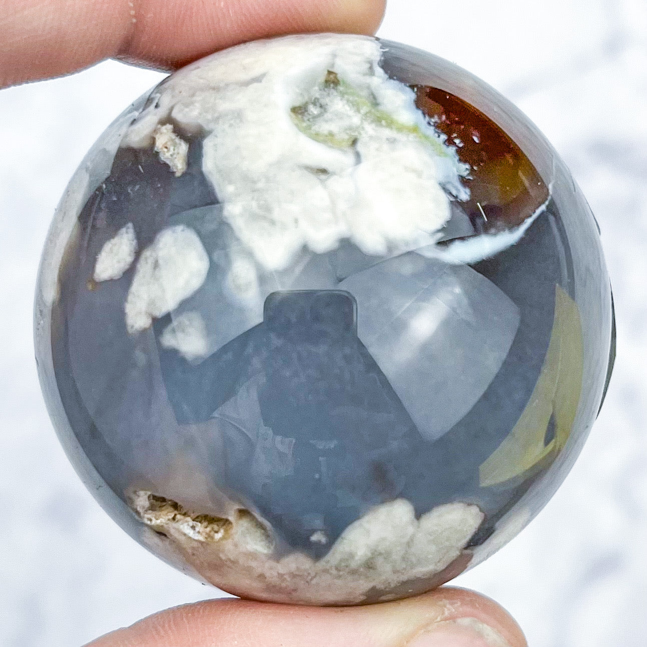 1.5 Inch Black Flower Agate Sphere G32