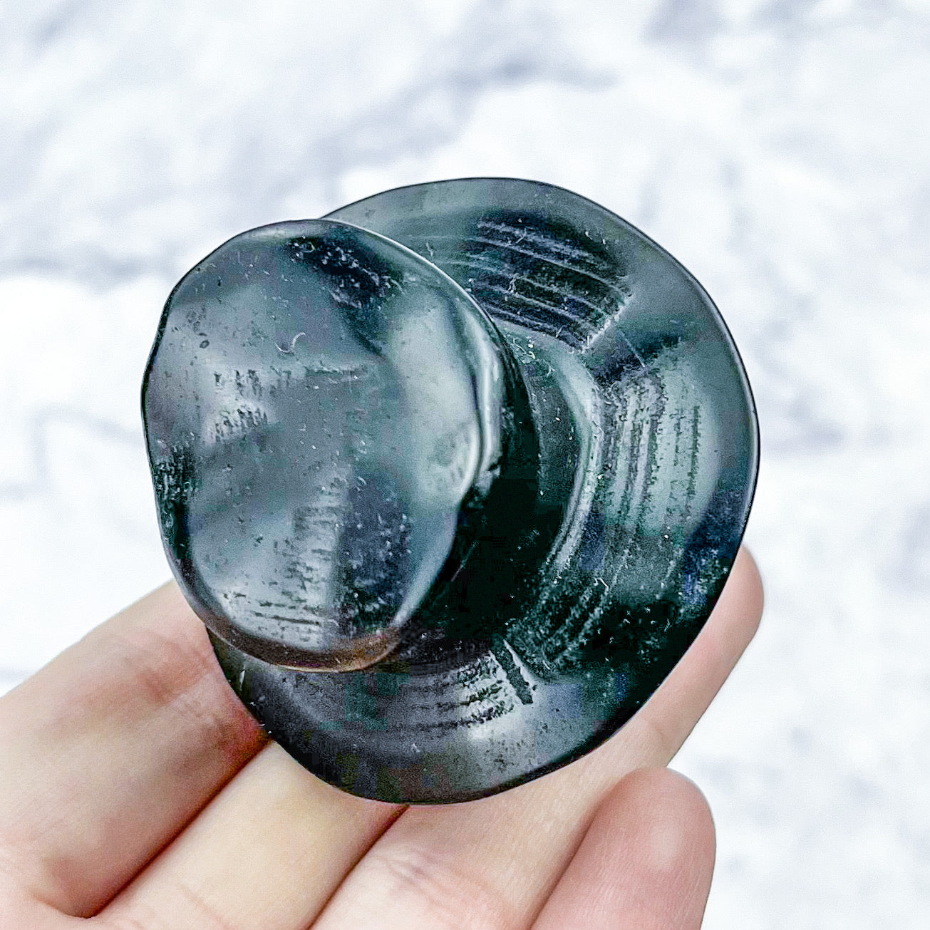 2 Inch Obsidian Skull with Top Hat Carving H32