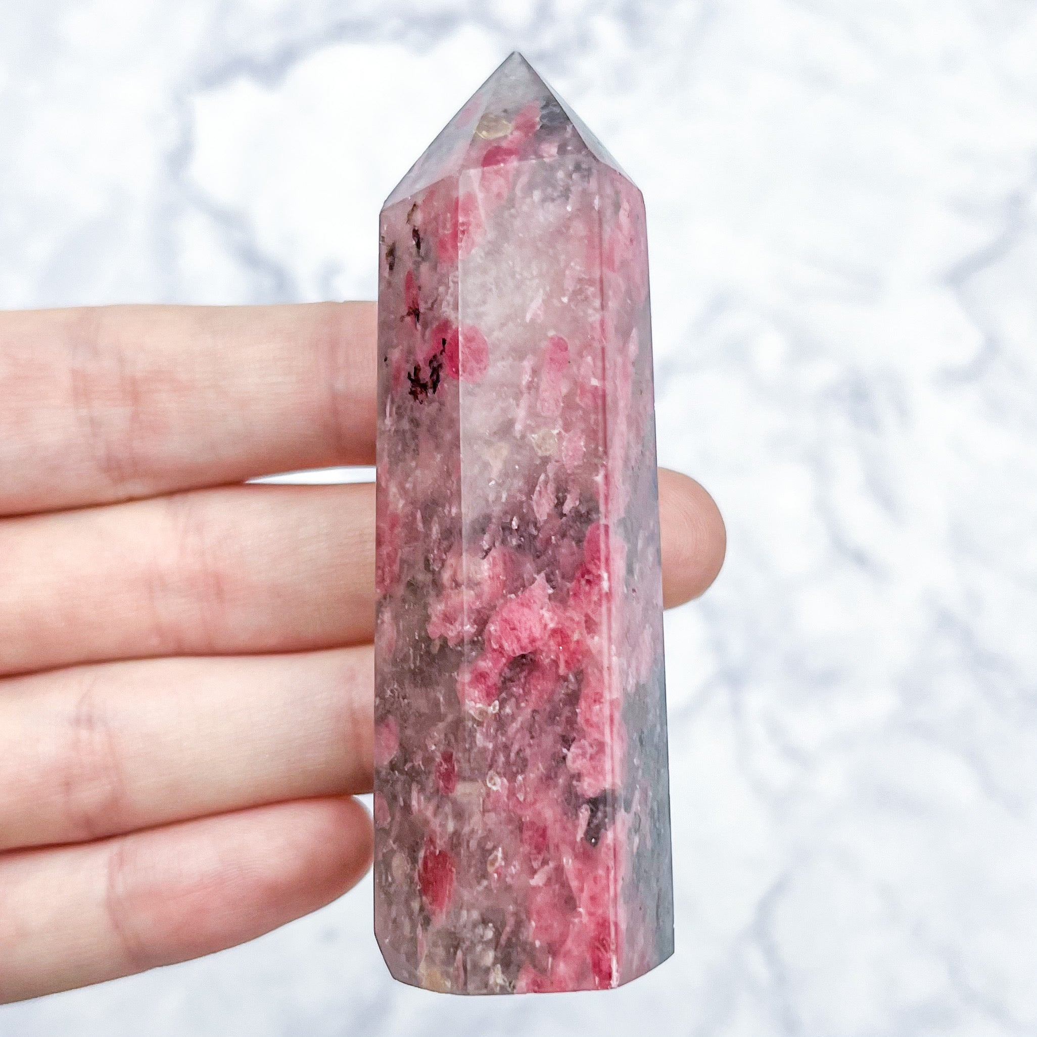 3 Inch Icy Rhodonite Tower W15
