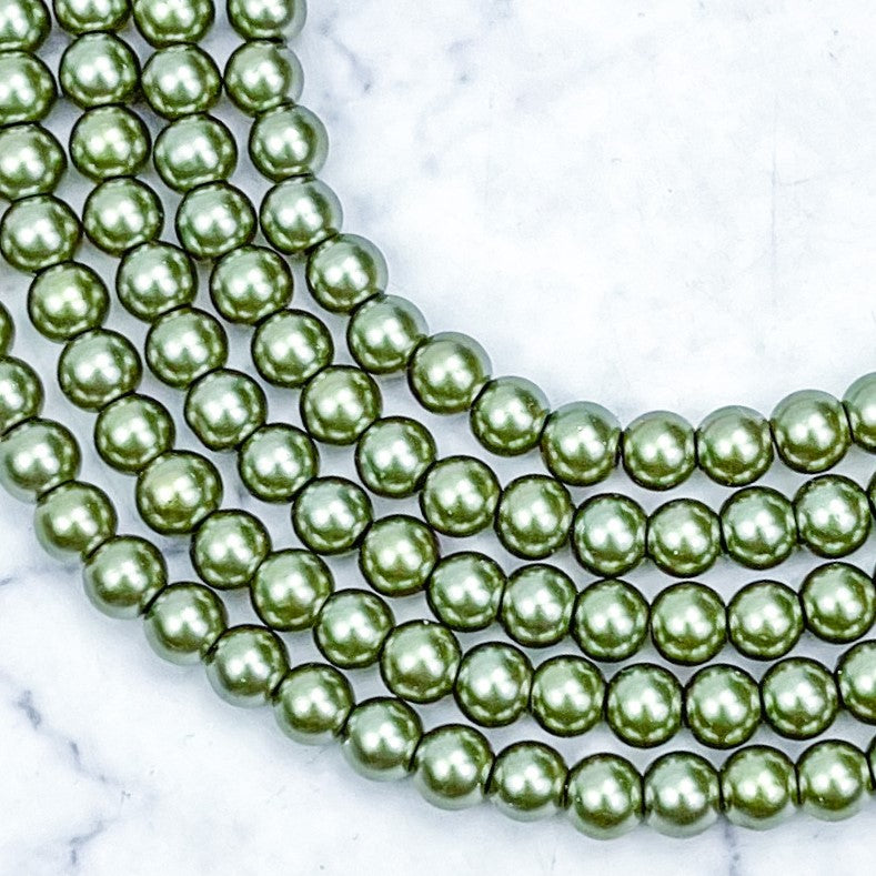 6mm Olive Green Pearlized Bead Strand