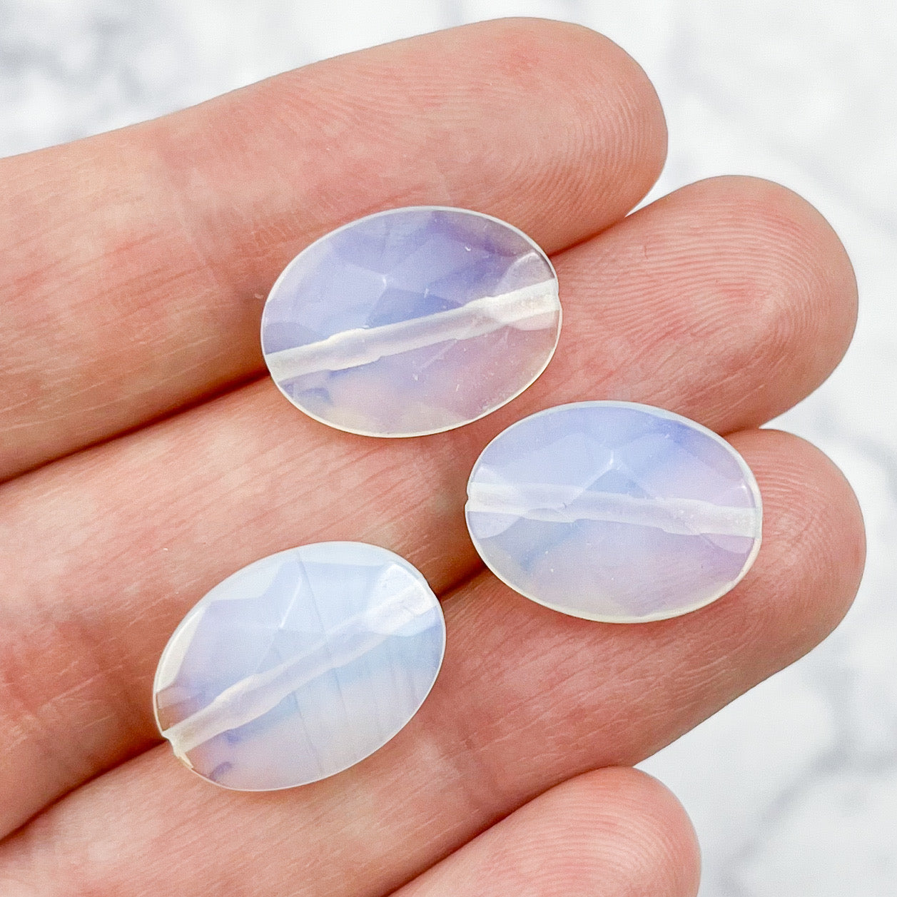 17mm x 13mm Opalite Faceted Clear & Aura Oval Bead Focal Bead Pack (3 Beads)