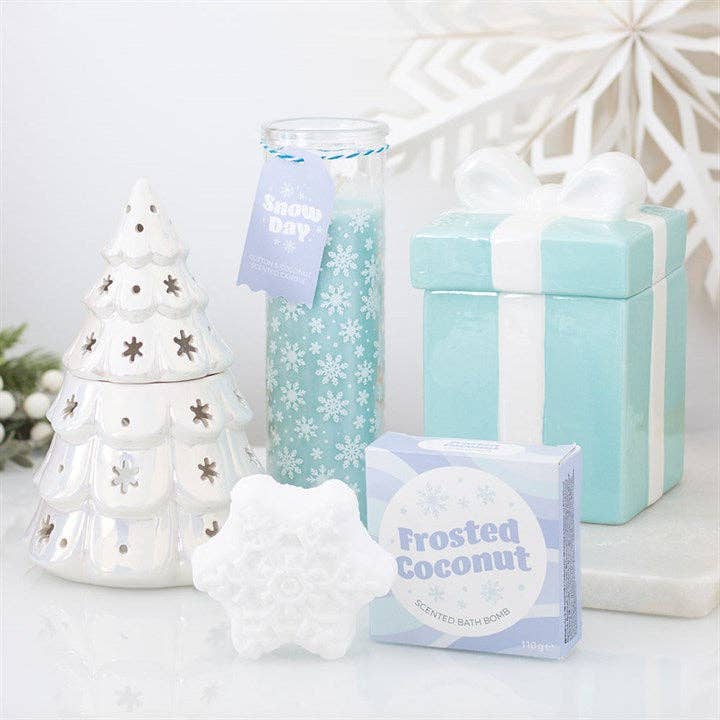 Snow Day Snowflake Print Cotton & Coconut Winter Tube Candle
