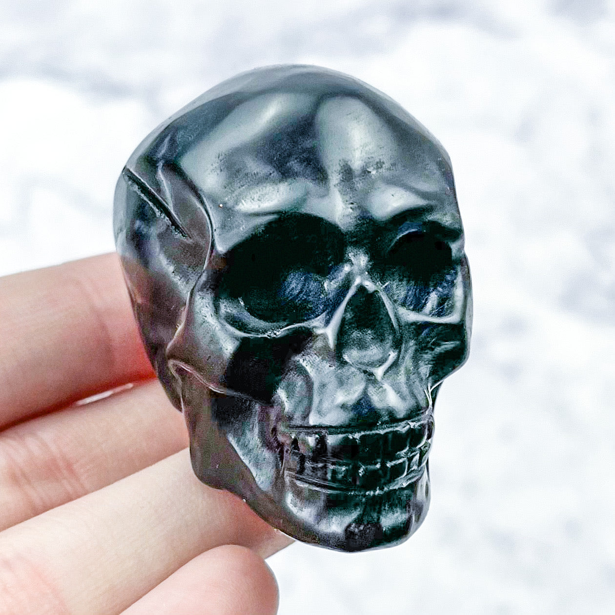 1.75 Inch Obsidian Skull Carving K20