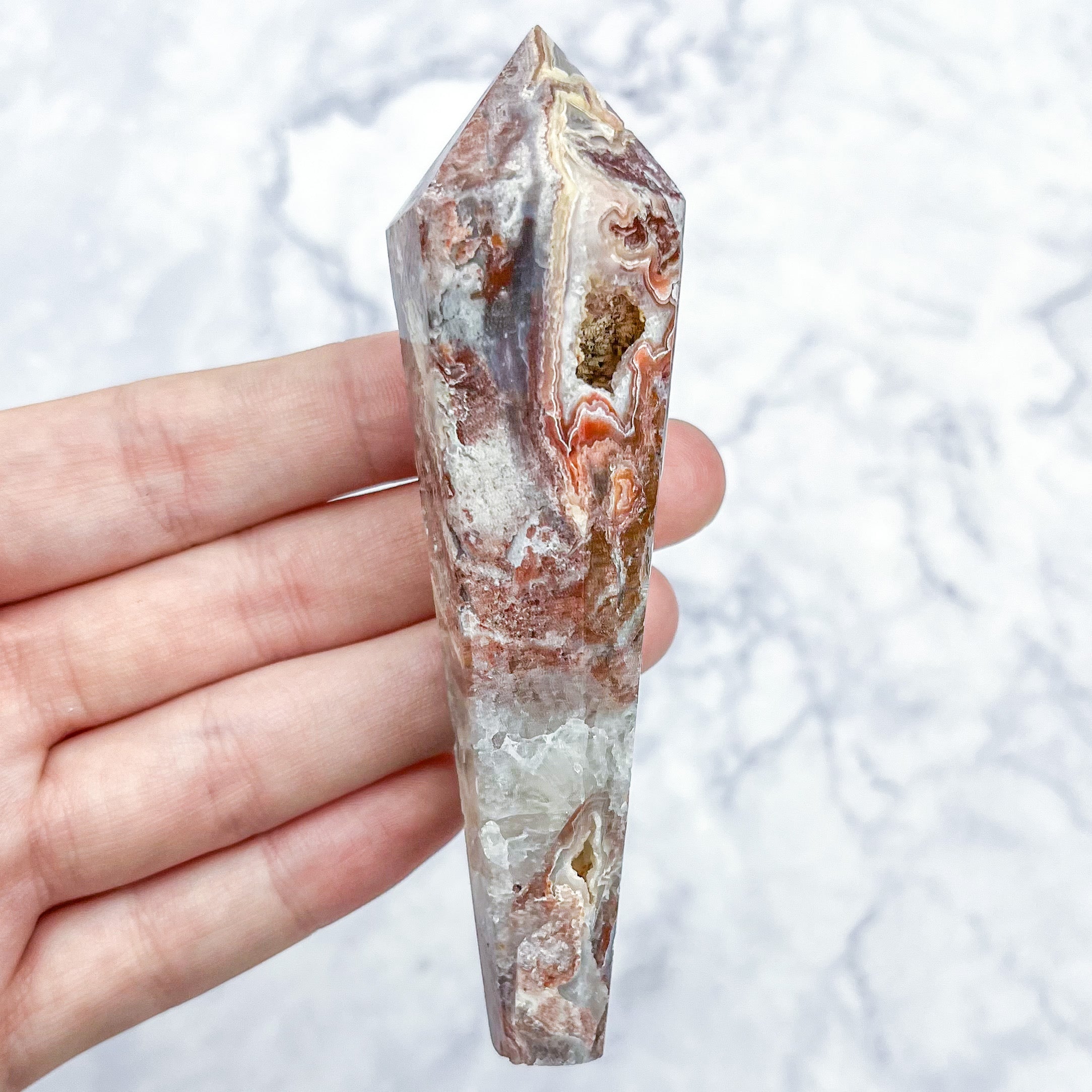 4 Inch Mexican Crazy Lace Agate Wand E19