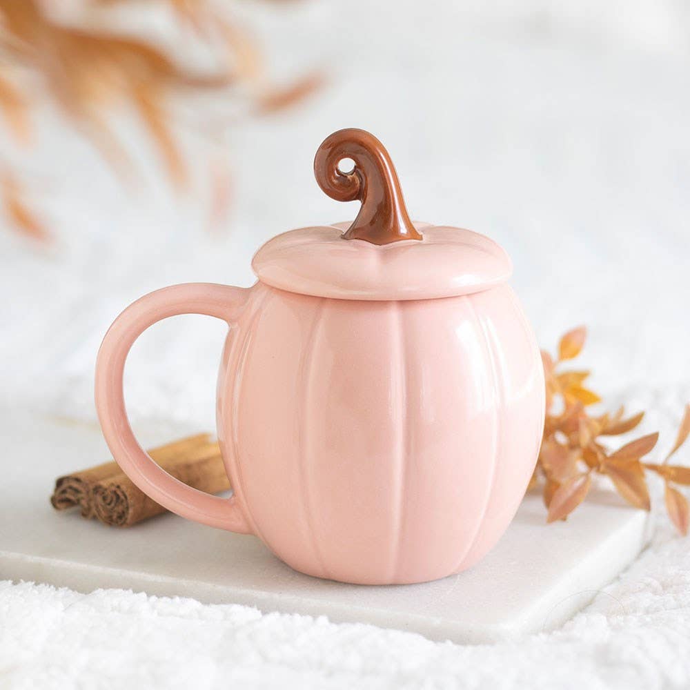 Pink Curly Pumpkin Lidded Autumn Mug