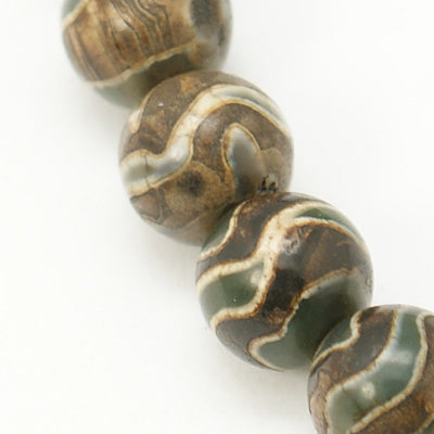 8mm Wave Tibetan Dzi Agate Bead Half Strand Z14