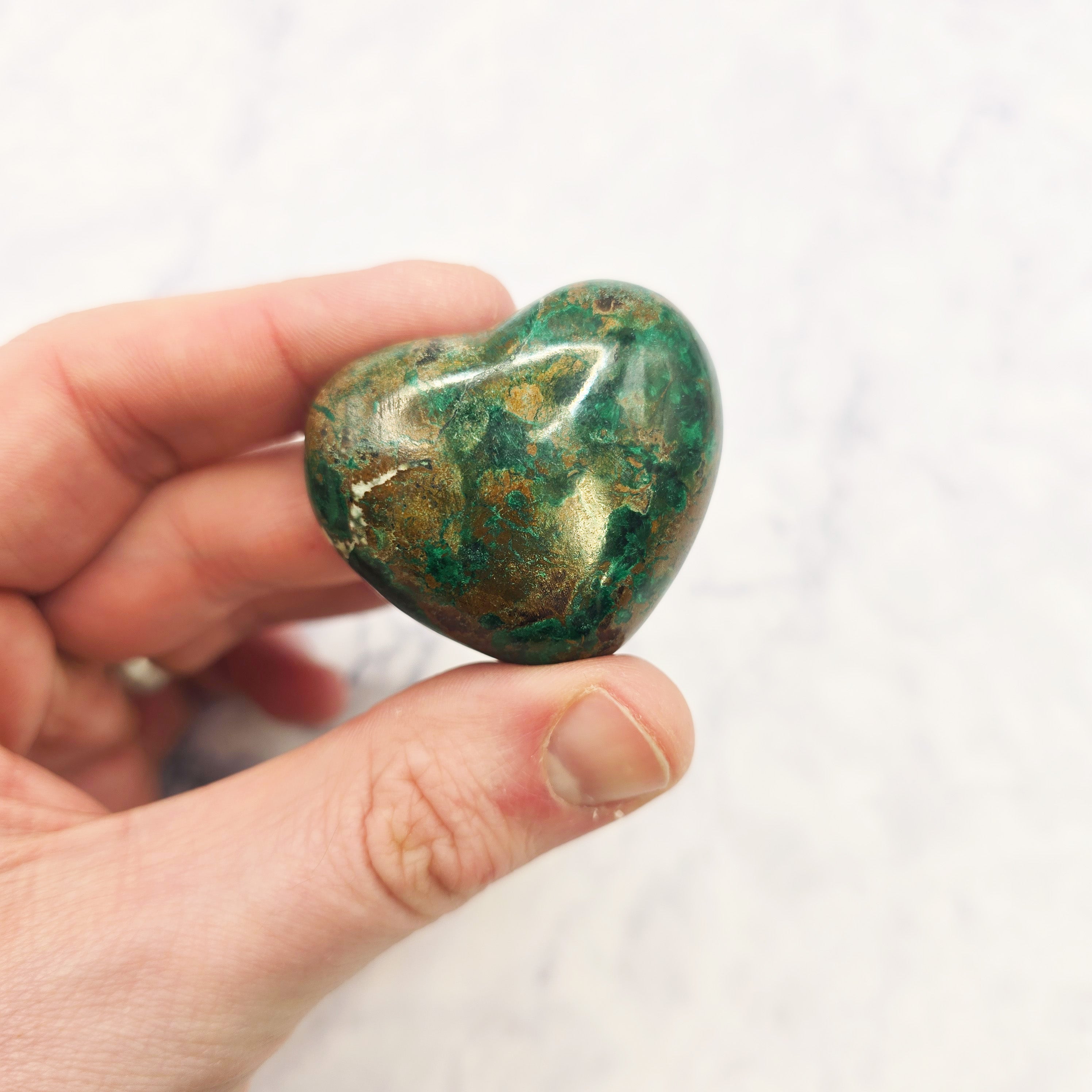 Chrysocolla in Copper Hearts $29