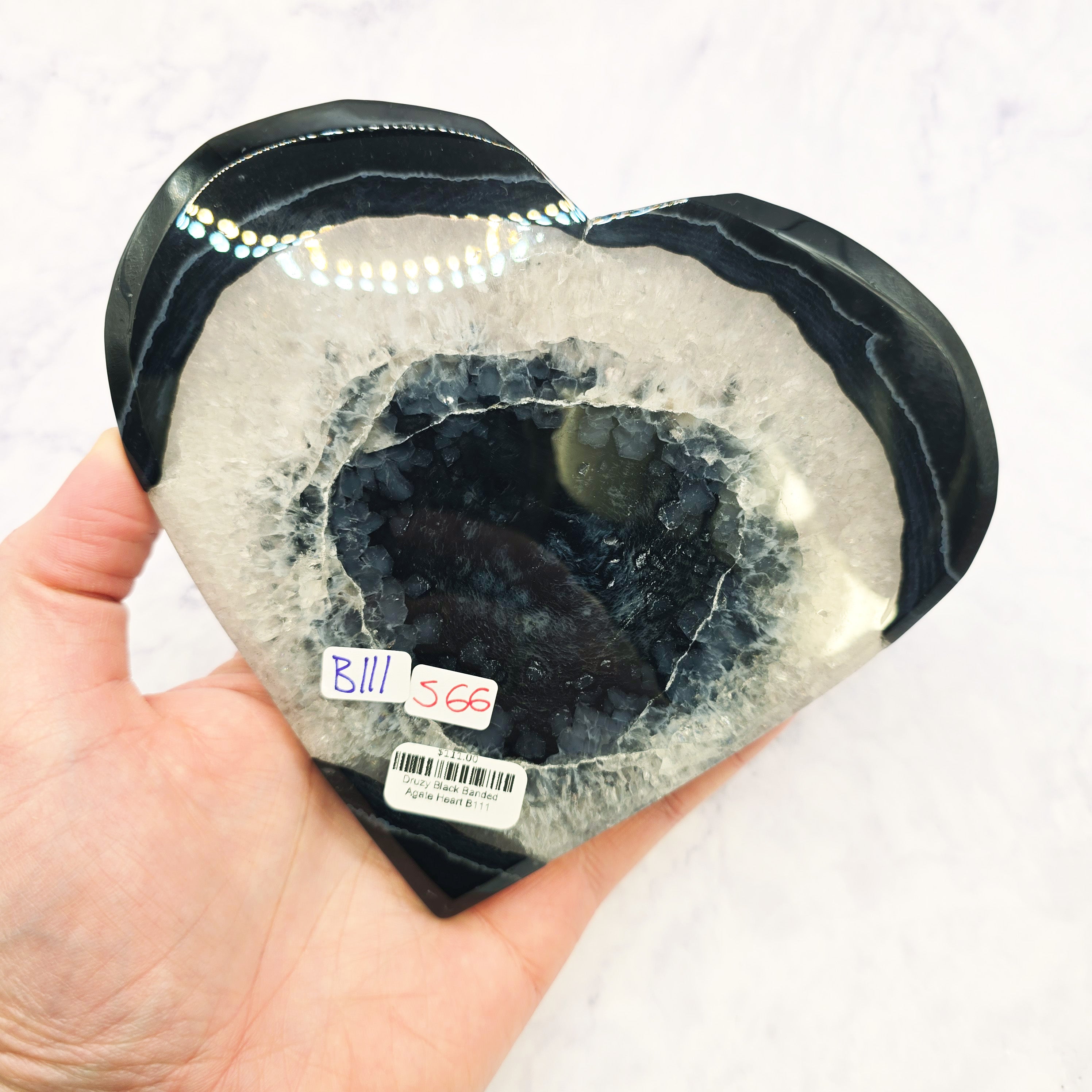 Druzy Black Banded Agate Heart B111