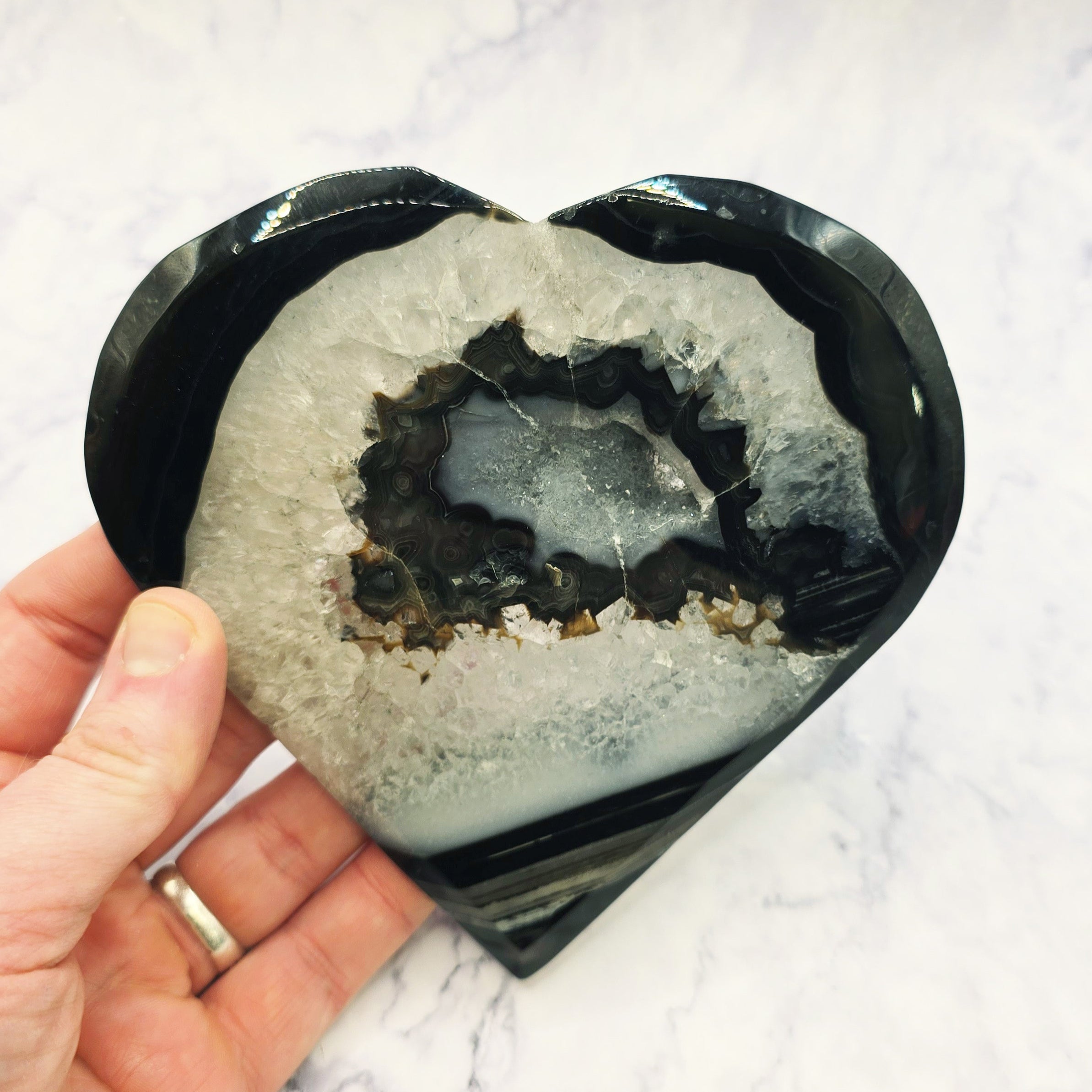 Druzy Black Banded Agate Heart A86