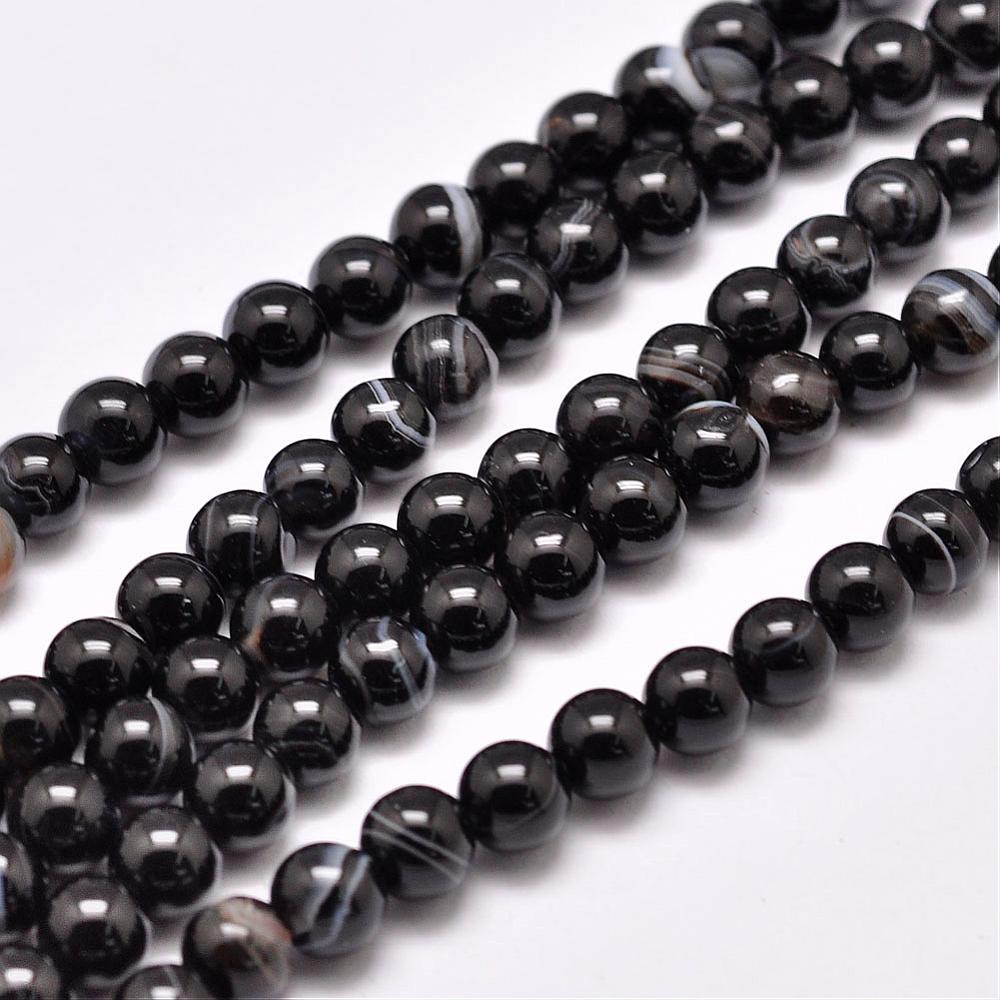 4mm Black Banded Agate Bead Strand B12