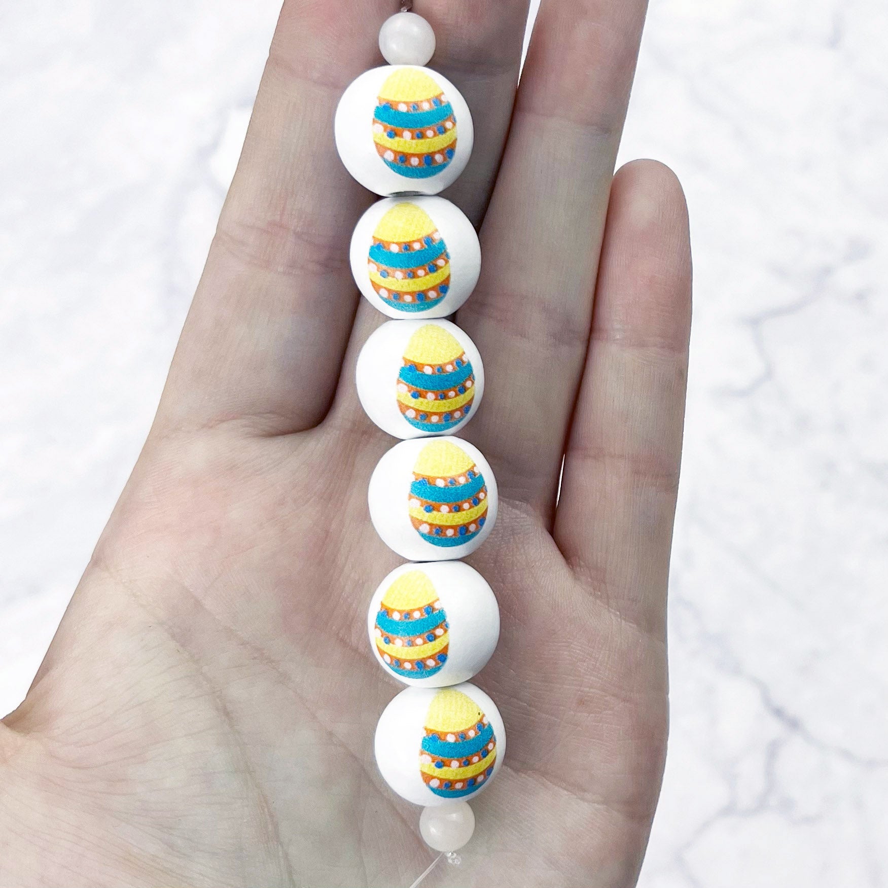 20mm Blue Yellow Eggs Wood Painted Beads - Easter