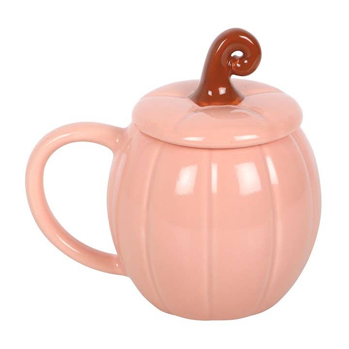 Pink Curly Pumpkin Lidded Autumn Mug
