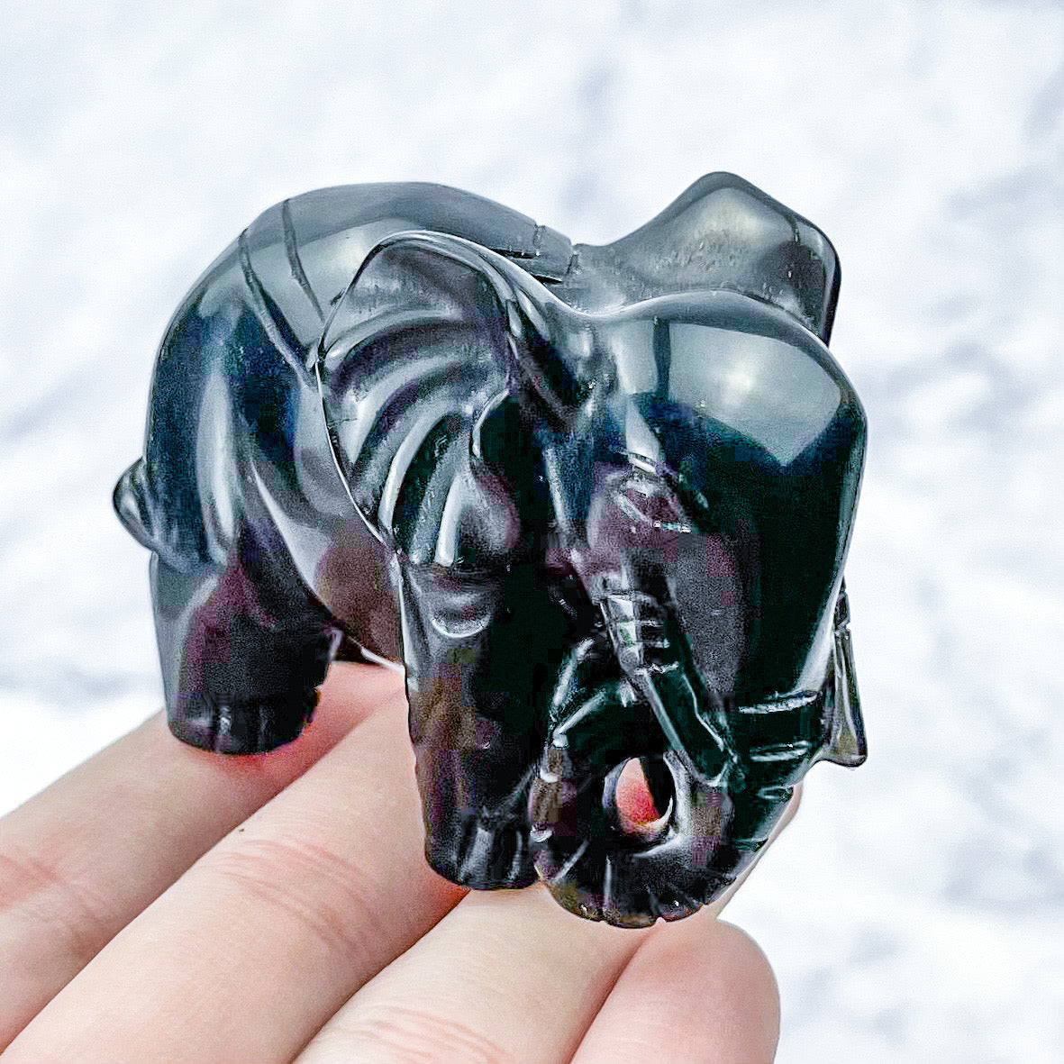 2.5 Inch Obsidian Elephant Carving E38