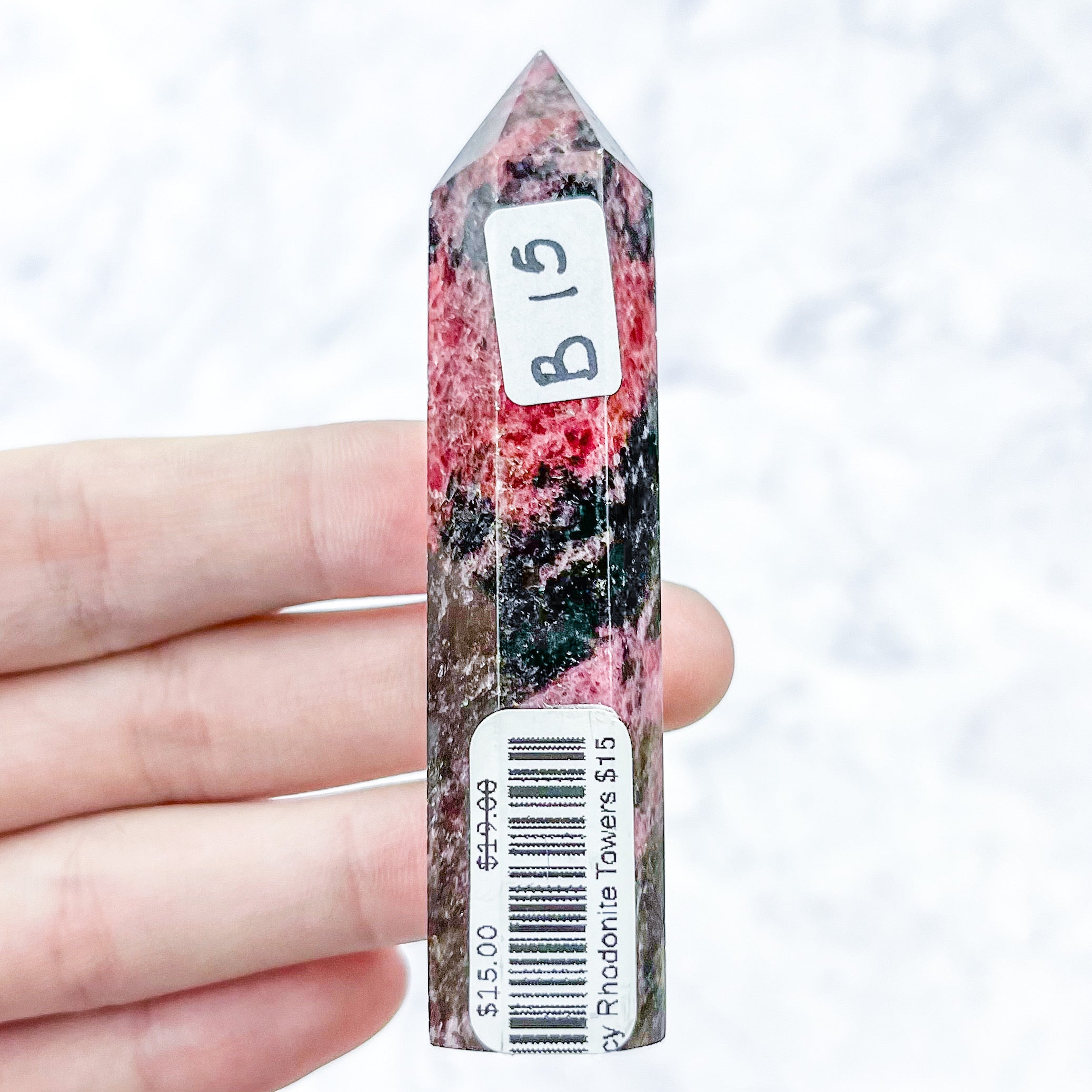 3 Inch Icy Rhodonite Tower B15