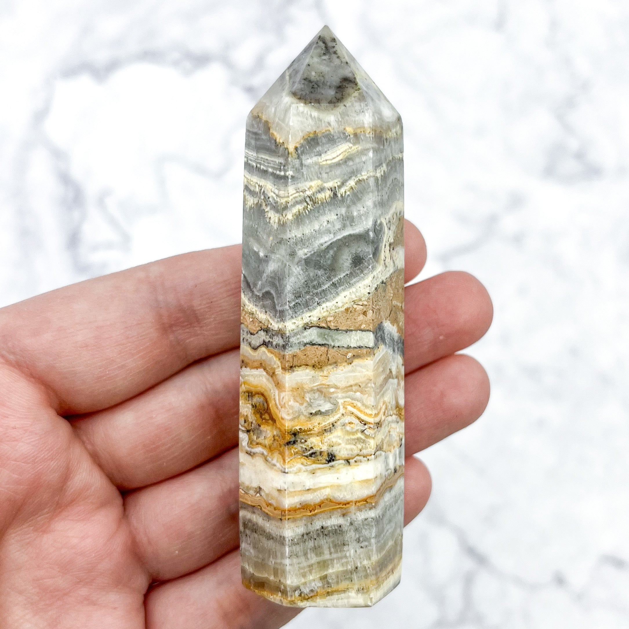 3.25 Inch Crazy Lace Agate Tower B20