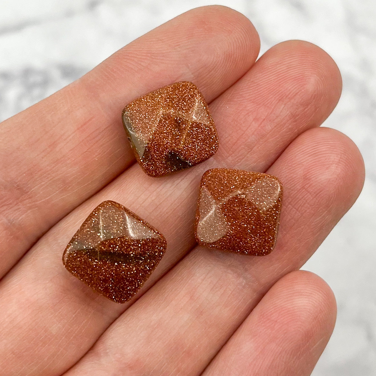 12mm x 12mm Copper Goldstone Faceted Square Focal Bead Pack (3 Beads)