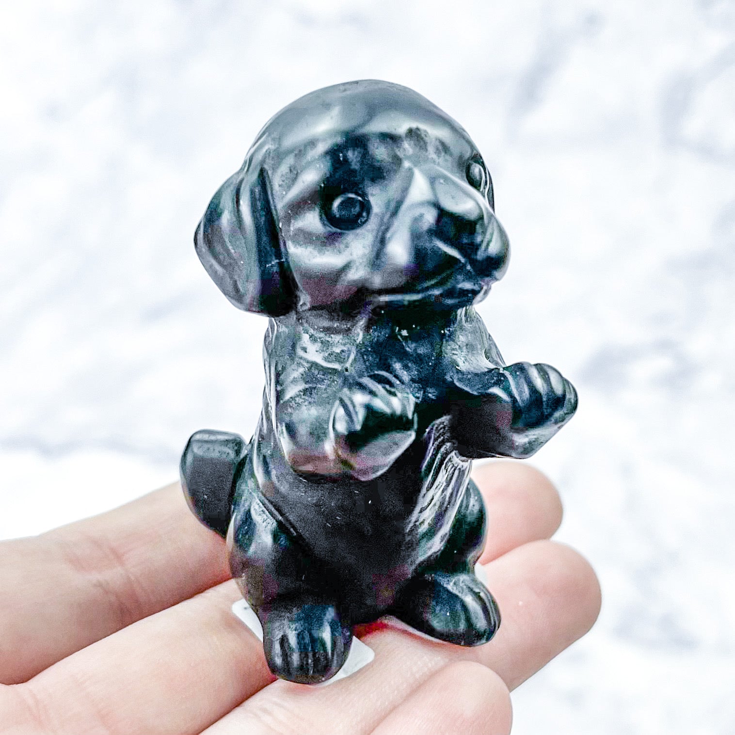 2.25 Inch Obsidian Puppy Carving L32