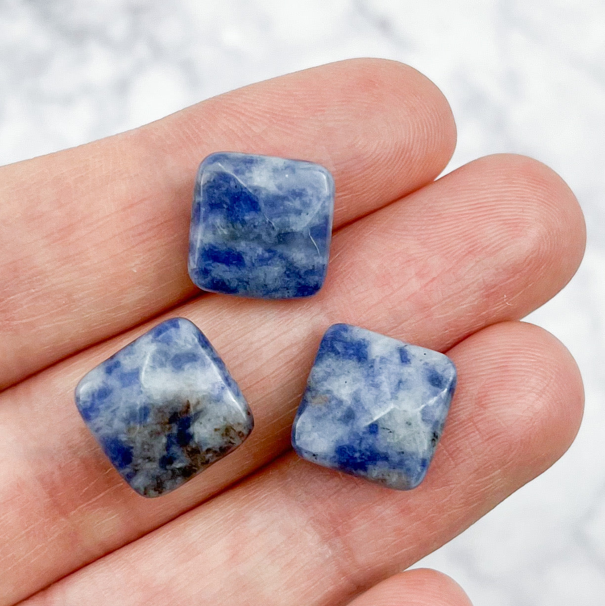 12mm x 12mm Blue Spot Jasper Square Focal Bead Pack (3 Beads)