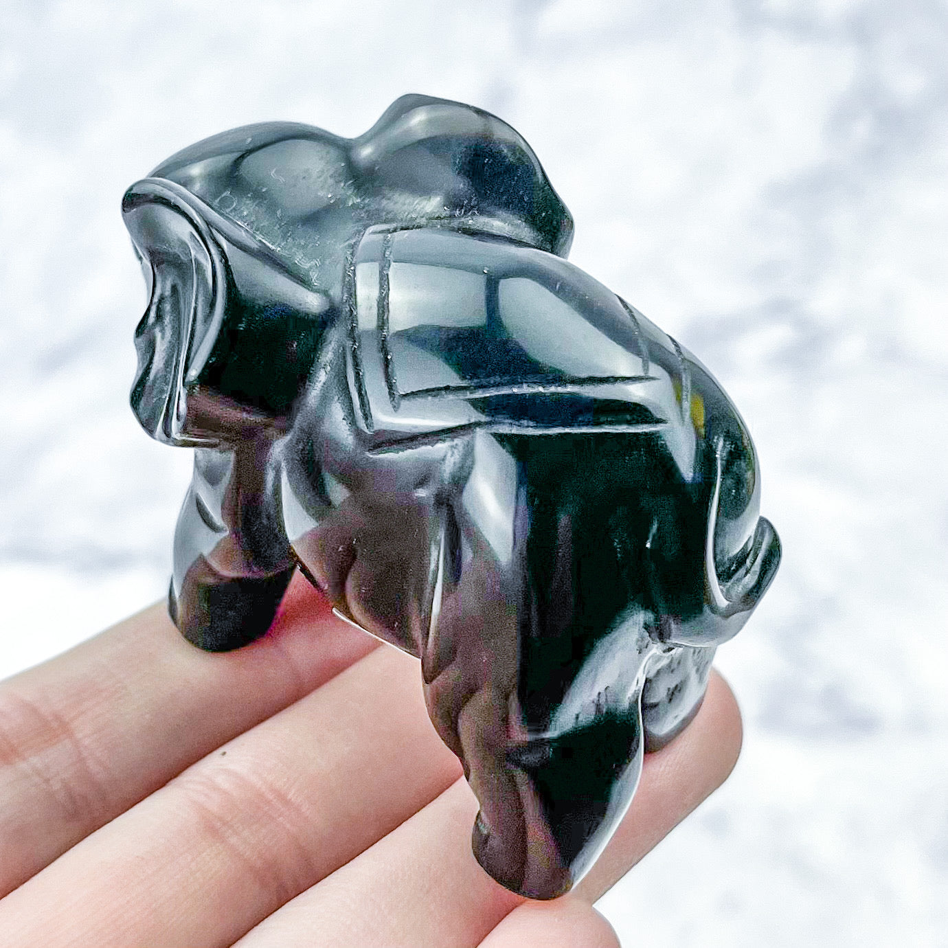 2.5 Inch Obsidian Elephant Carving E38