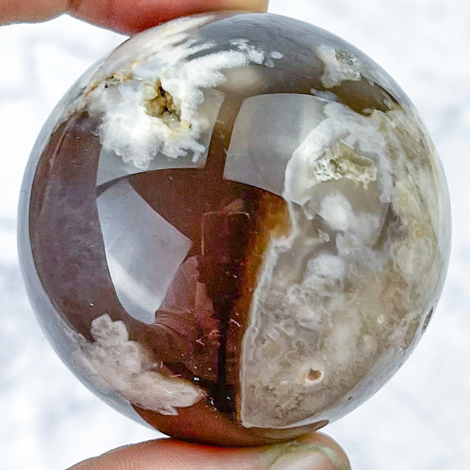 1.75 Inch Black Flower Agate Sphere C38