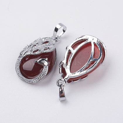 43mm Carnelian Teardrop with Peacock Overlay Pendant G10