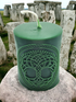 Green Celtic Knotwork Tree of Life Beeswax Pillar Candle