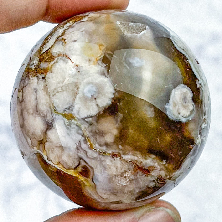 1.75 Inch Black Flower Agate Sphere D38
