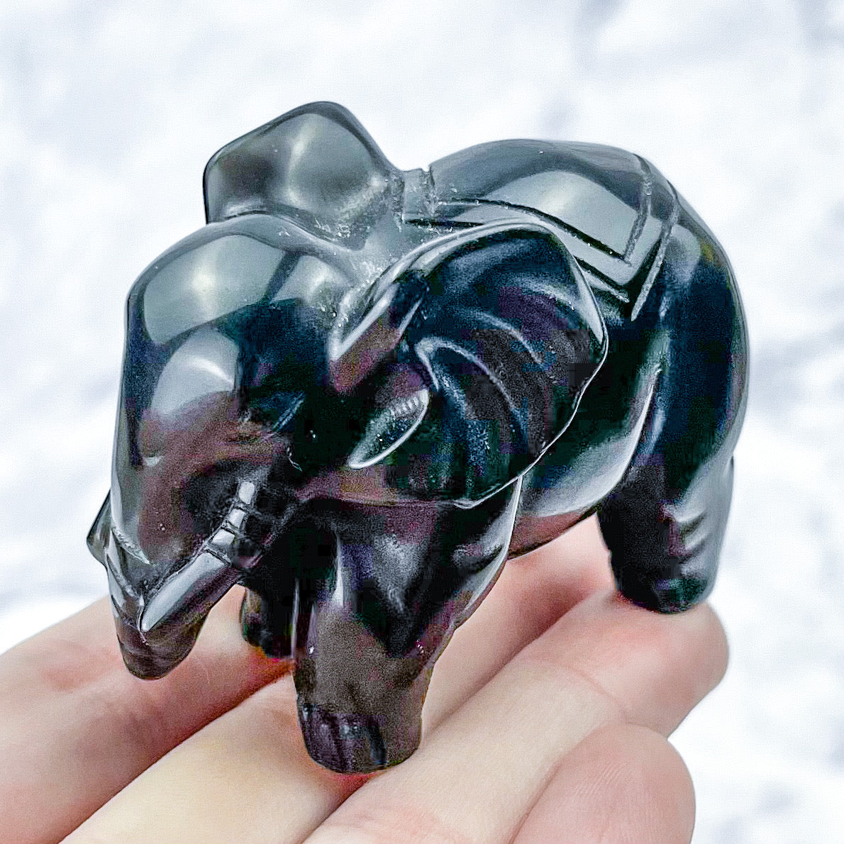 2.5 Inch Obsidian Elephant Carving E38