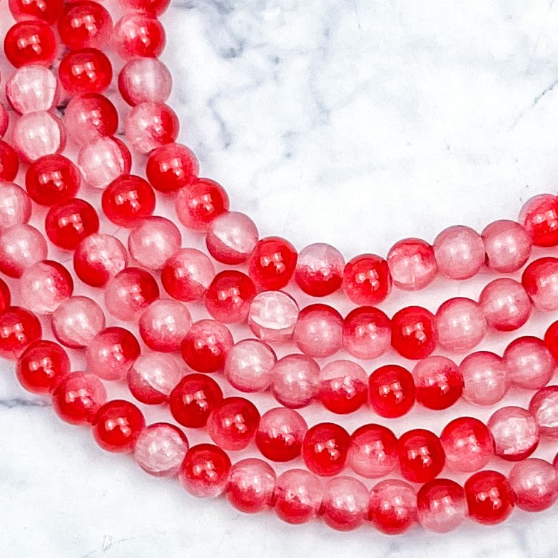 6mm Cherry Crackle Glass Bead Strand