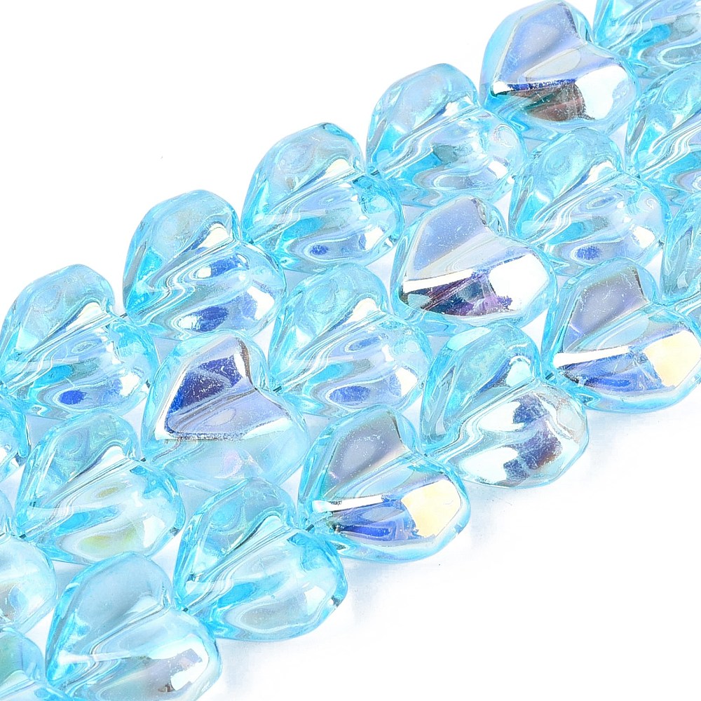 12x14mm Light Blue Glass Faceted Heart Bead Half Strand