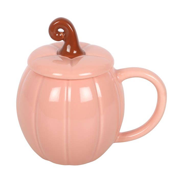 Pink Curly Pumpkin Lidded Autumn Mug