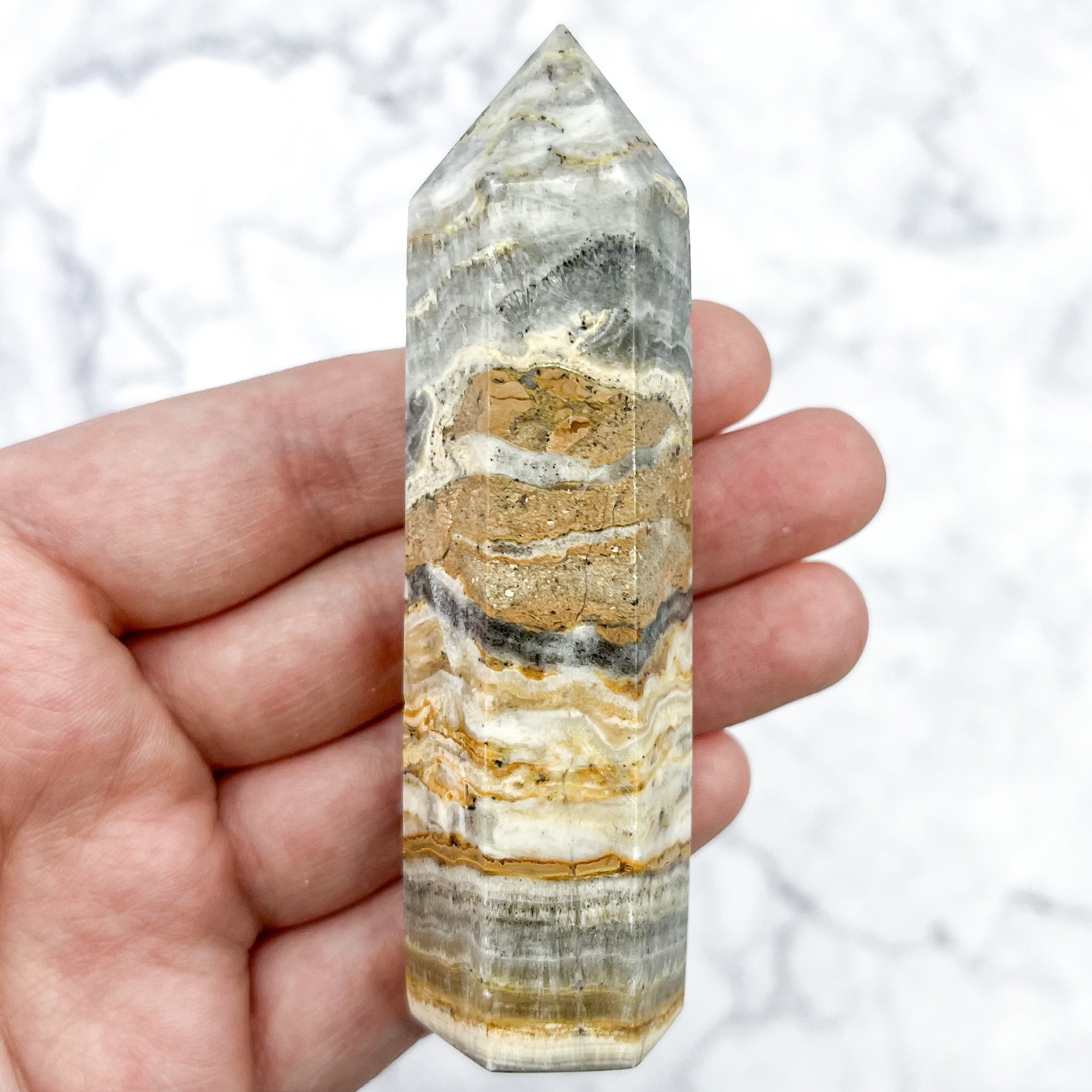 3.25 Inch Crazy Lace Agate Tower B20