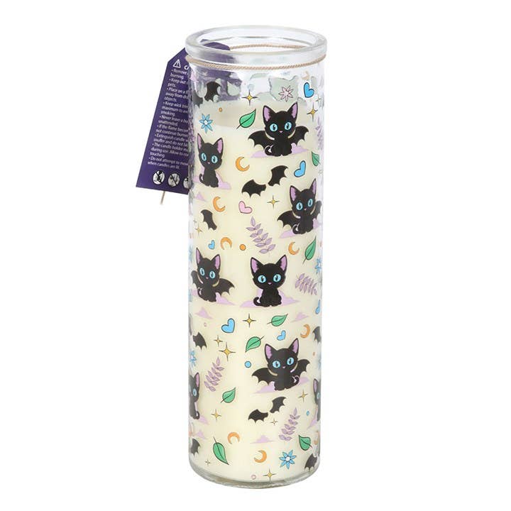 Cute and Creepy Bat Cat Print Lavender Tube Candle