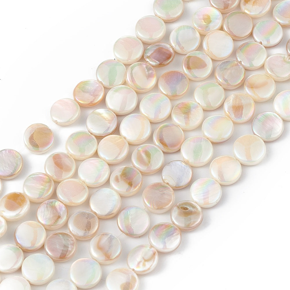 8mm Freshwater Shell Coin Bead Strand $10.00