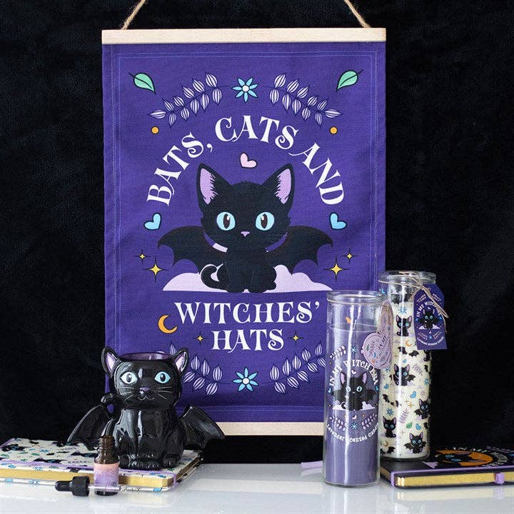 Cute and Creepy Bat Cat Print Lavender Tube Candle