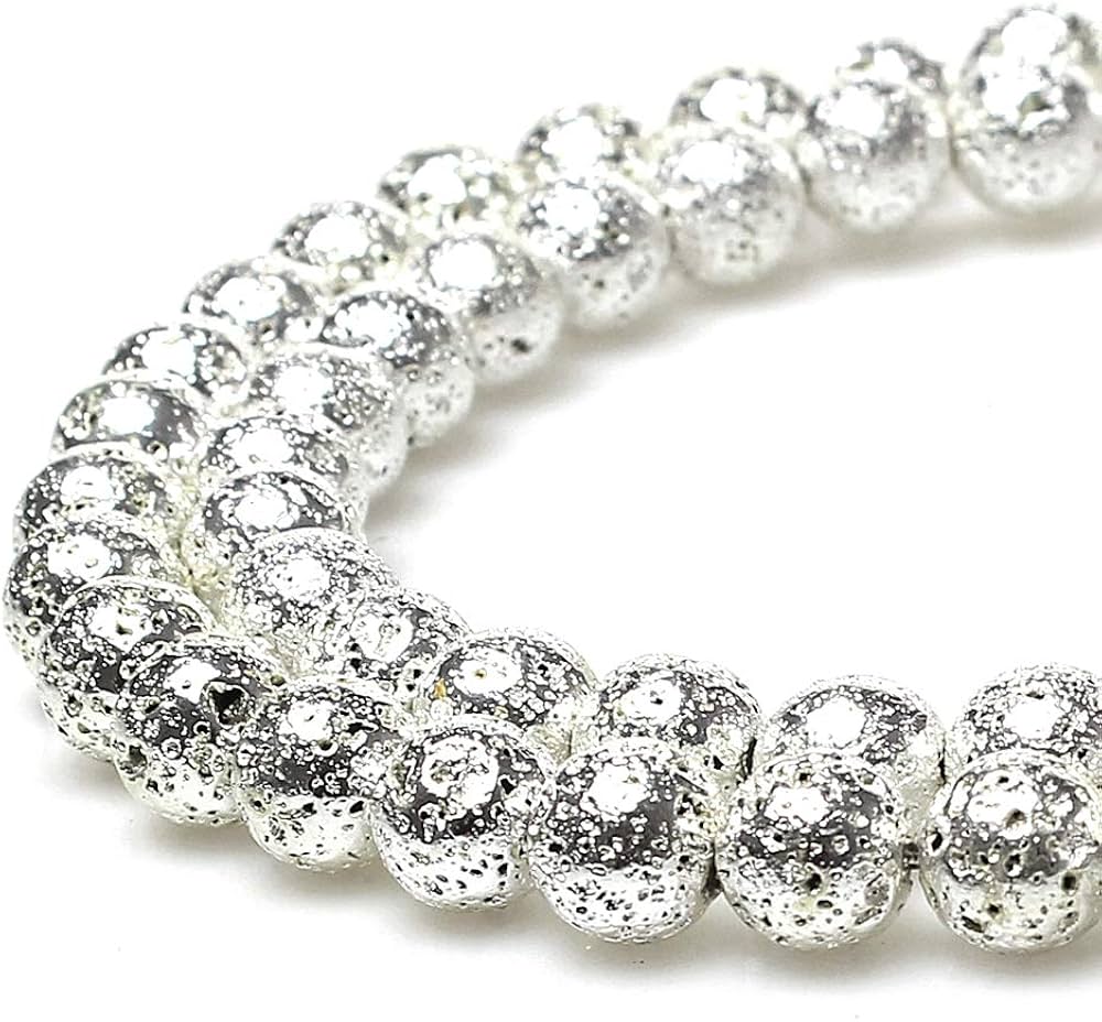 6mm Silver Electroplated Lava Stone Bead Strand C11
