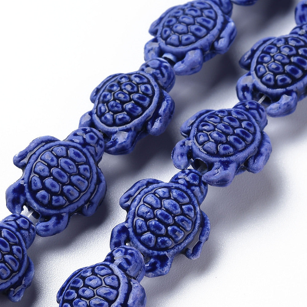 20x15mm Dark Blue Porcelain Turtle Bead Pack (6 Beads) A35