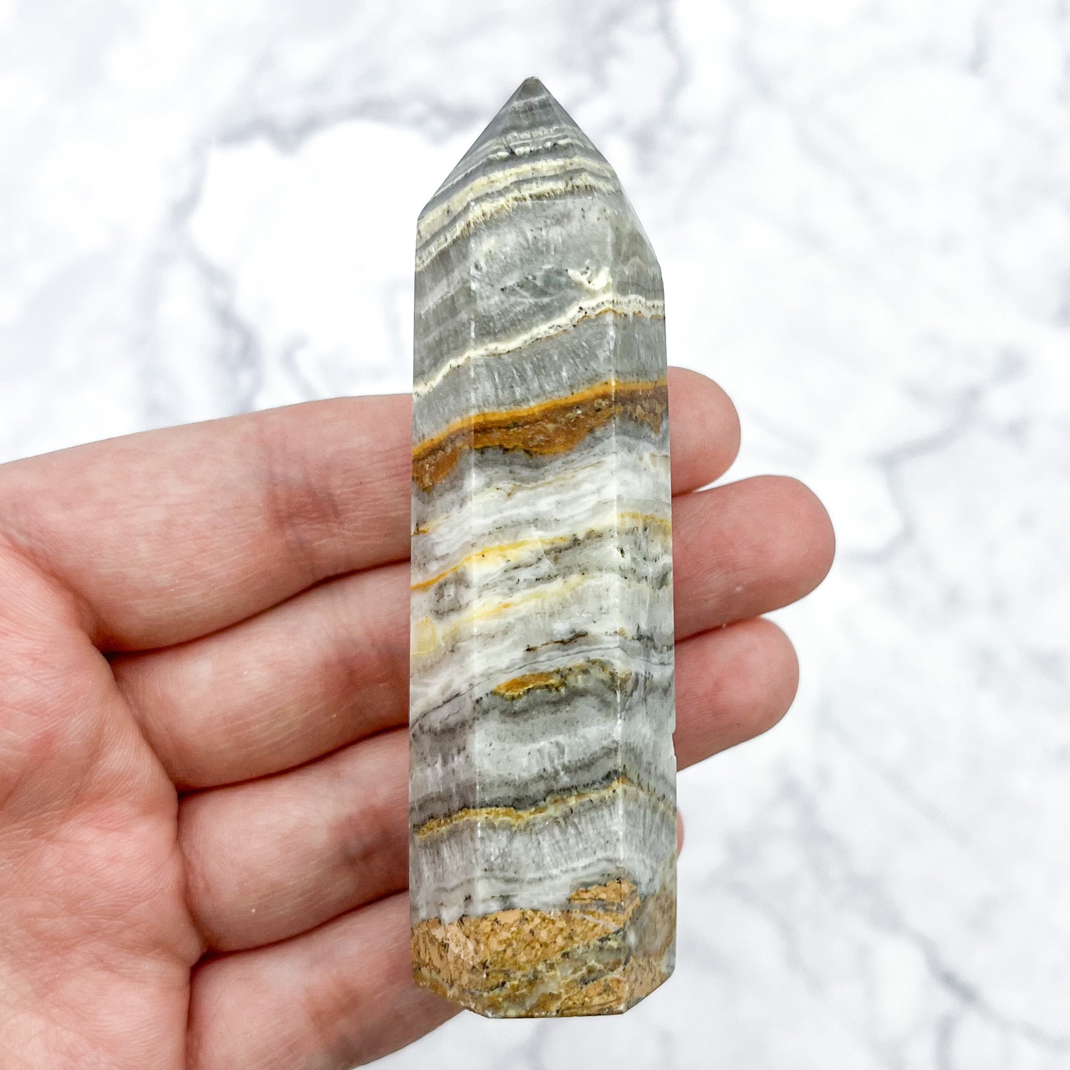 3.25 Inch Crazy Lace Agate Tower D17