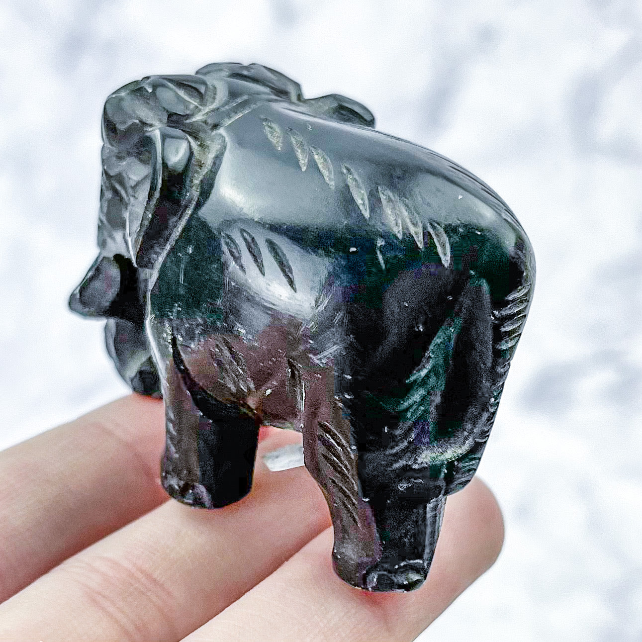 2 Inch Obsidian Elephant Carving Q41