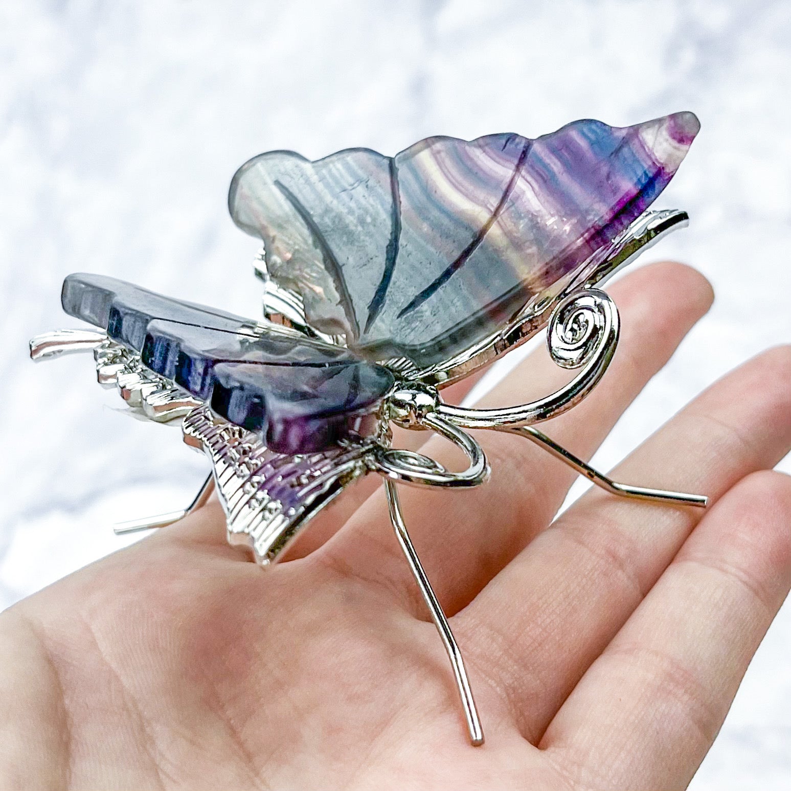 2.5 Inch Rainbow Fluorite Butterfly Wings on Stand H54