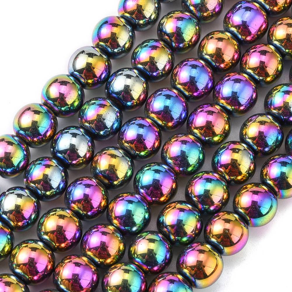 10mm Rainbow-Plated Hematite Bead Strand M10