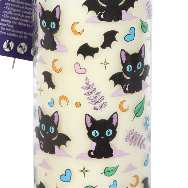 Cute and Creepy Bat Cat Print Lavender Tube Candle