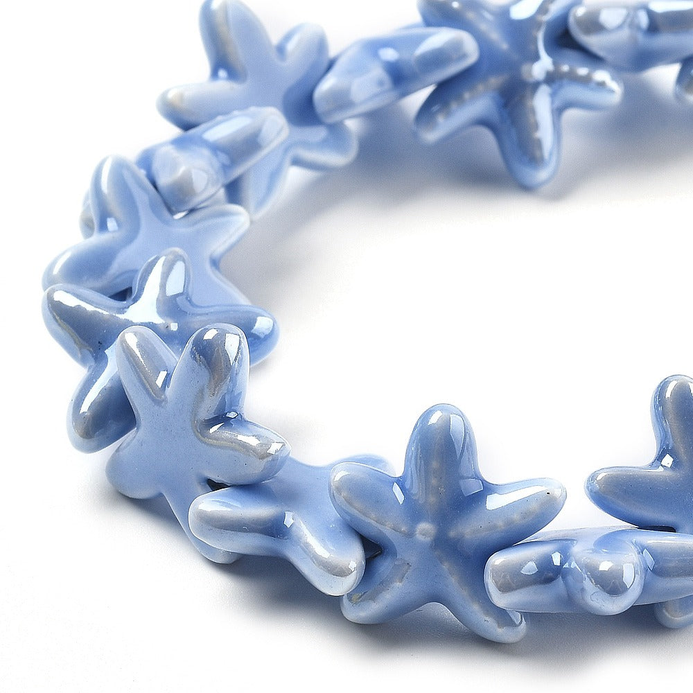 17mm Blue Porcelain Starfish Bead Pack (2 Beads) S5