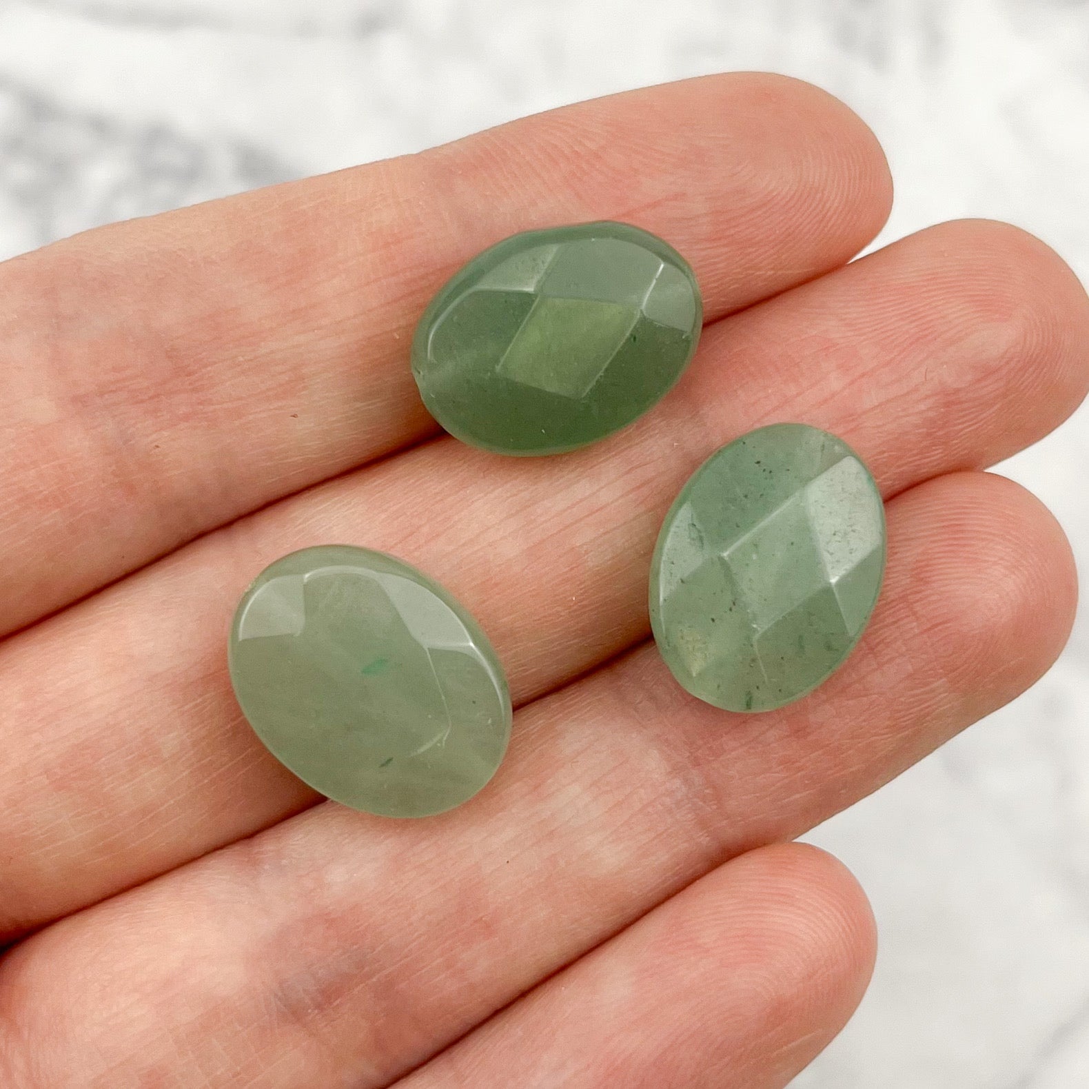17mm x 13mm Green Aventurine Faceted Oval Focal Bead Pack (3 Beads)